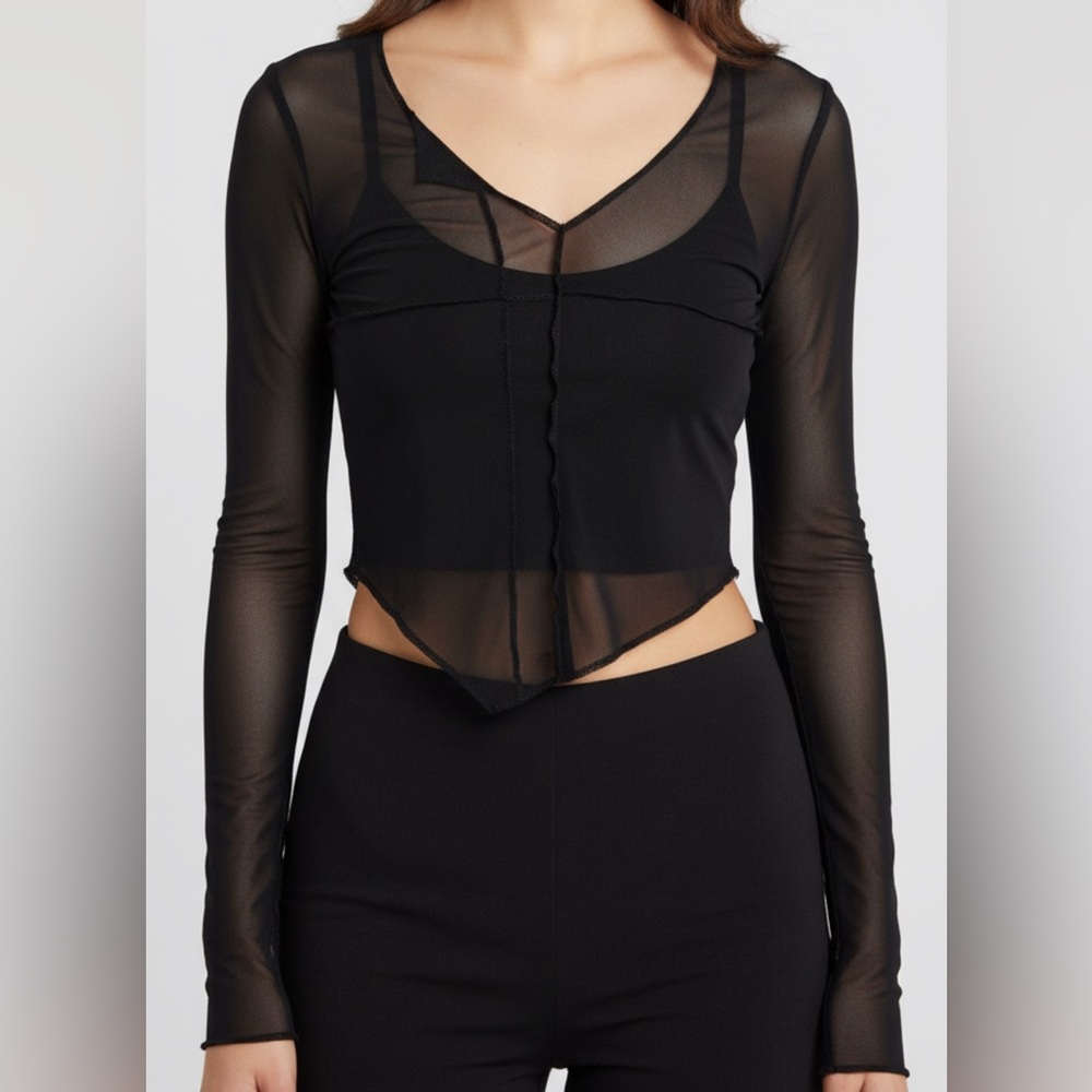 Sheer Black Mesh Long Sleeve Top